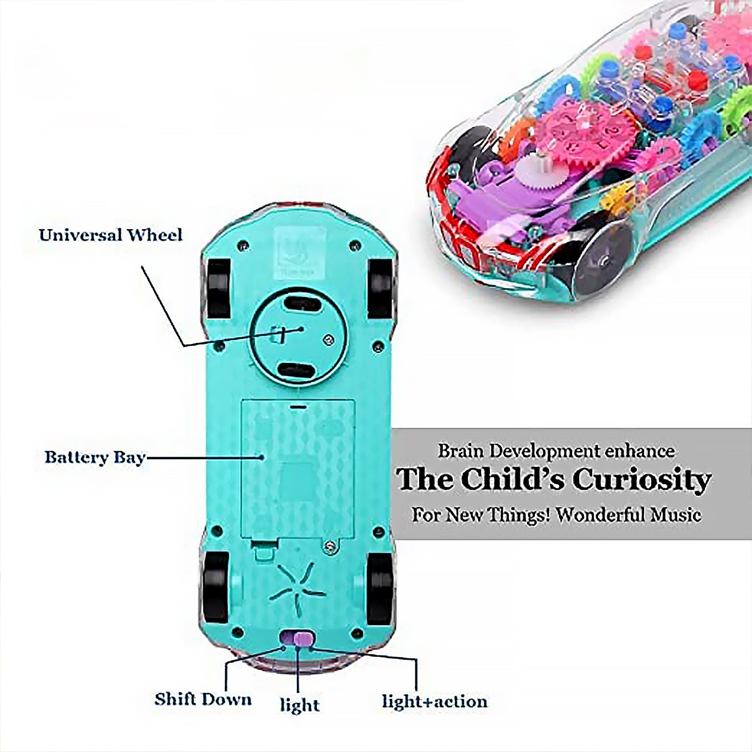 Automatic 360 Degree Rotating Transparent Gear Concept Car with Musical and 3D Flashing Lights Toy for Kids Boys & Girls (Multicolor / Battery Not Included) Automatic 360 Degree Rotating Transparent Gear Concept Car with Musical and 3D Flashing Lights Toy for Kids Boys & Girls (Multicolor / Battery Not Included)